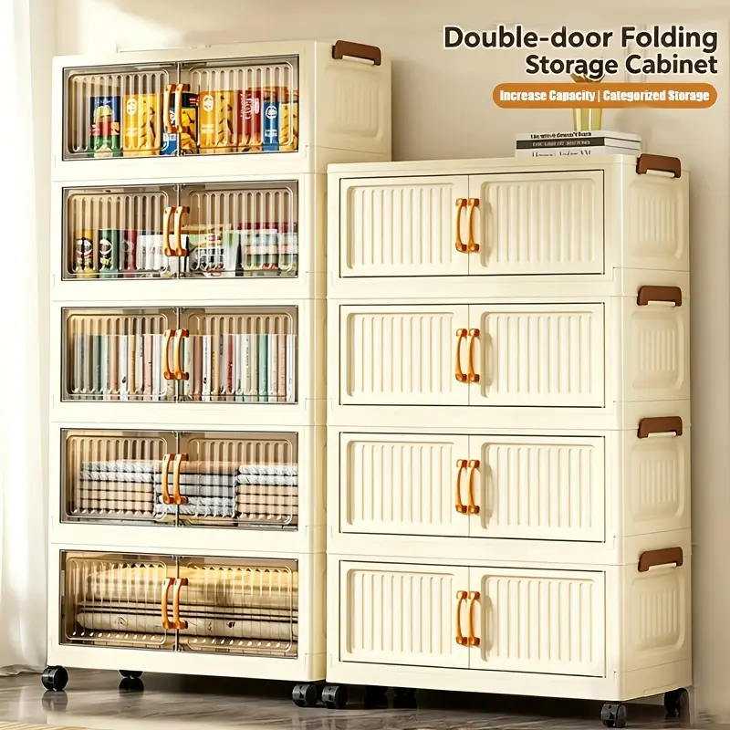 Upgraded 22.83" Wide Large Capacity Multi-Layer Plastic Folding Storage Cabinet with Wheels, Ideal for Bedroom, Wardrobe, Office, Kitchen, Bathroom, Space-Saving & Easy to Assemble