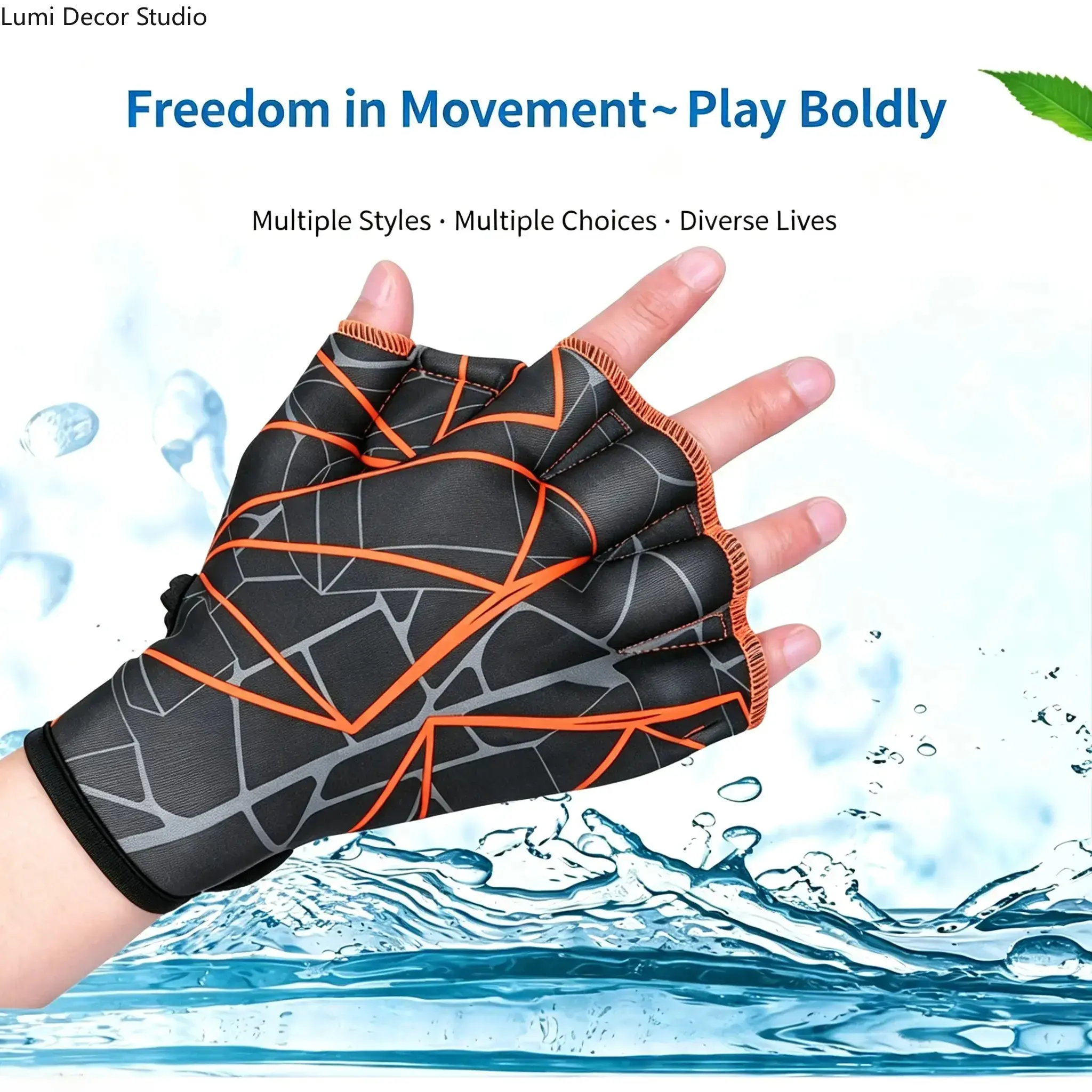 Webbed Swim Gloves with Quick-Dry Fabric, Half-Finger Water-Resistant Hand Paddles with Enhanced Grip for Swimming & Surfing, S, Adults, Breathable, Build Strength, Half-Finger Design, Water Sports, Versatile, Lightweight