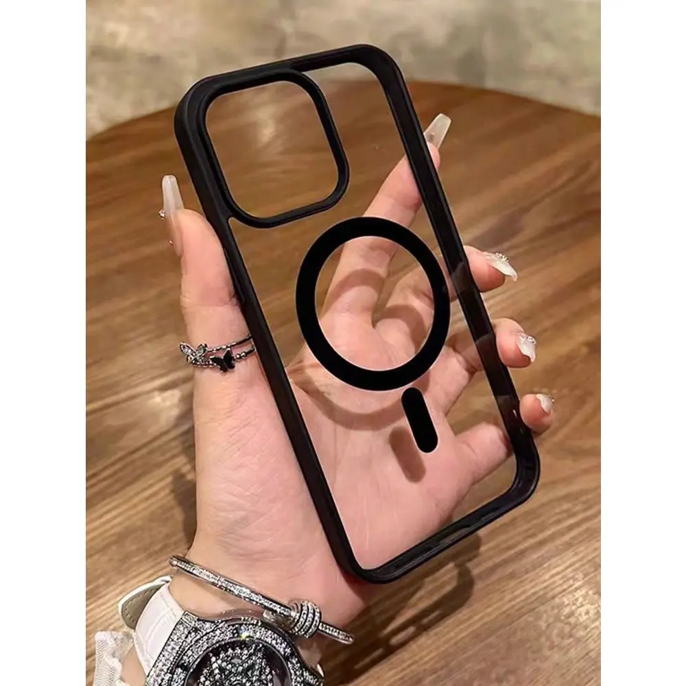 Black Magnetic Basic Phone Case Transparent Magnetic Phone Case, Compatible With 16/15/14/13/12/11 Pro/Plus/Max/Mini/7/8/SE/16e/7P/X/XR/XsMax, Shock-Proof Protective Cover, Also Fits S25 Ultra/S24 Ultra/S23 FE/S22+ Anniversary Gift, Minimalist