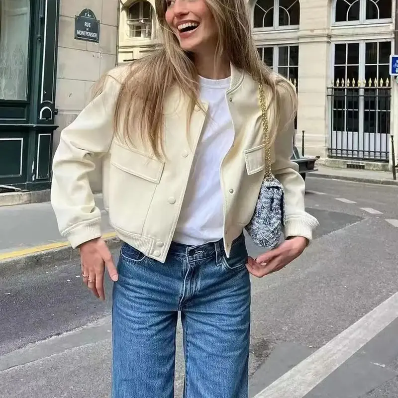 Bomb Jacket Women's Plain Pocket Button Front Stand Collar Jacket, Casual Drop Shoulder Long Sleeve Outerwear For Fall & Winter, Ladies Clothes for Daily Wear, Womenswear