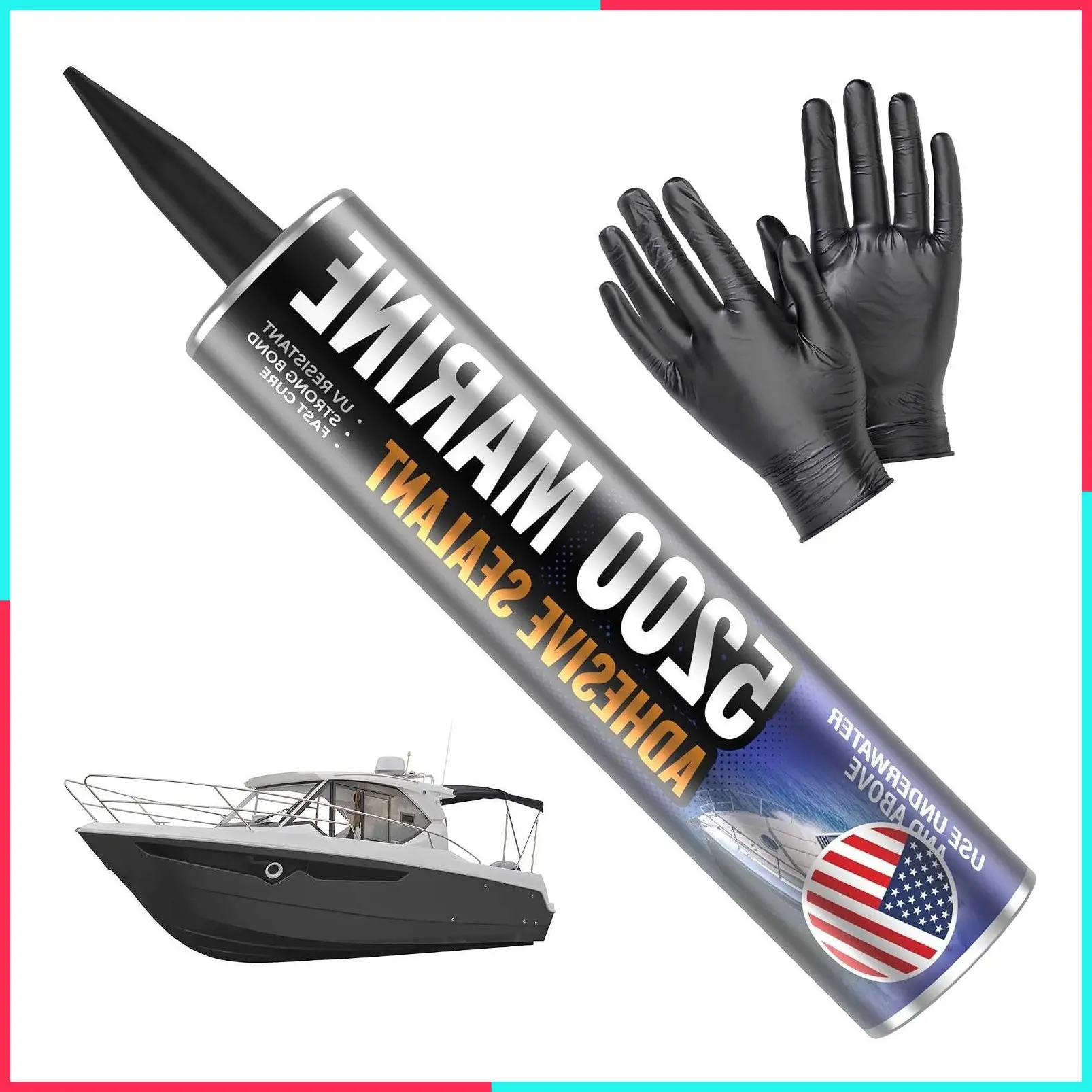 5200 Fast-Cure Marine Sealant - High-Bond, UV-Resistant Underwater Adhesive Sealant for Boats, Hulls, Decks & RVs - White 10 oz with Nozzle & Gloves