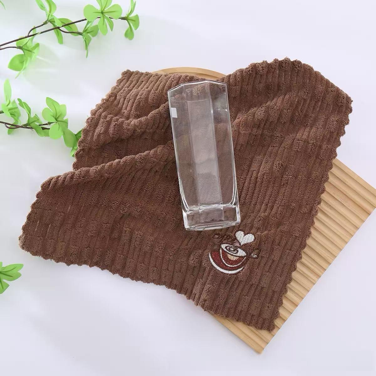 5pcs Teacup Embroidered Dishcloths, Quick-Dry Cleaning Rags, Thickened Large Kitchen Towels, Soft and Breathable, Bathroom Hand Towels, Car Wiping Cloths, Tableware and Glass Cleaning Cloths, Multi-functional Multi-purpose Square Towels