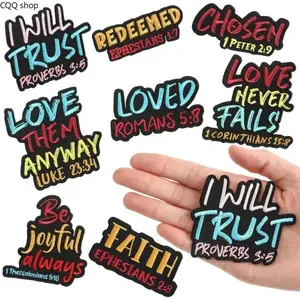 Christian Bible Verse Embroidered Patches, 8-Piece 3-Inch Geometric Fabric Appliques, Iron-On and Sew-On for DIY Crafts, Jackets, and Hats