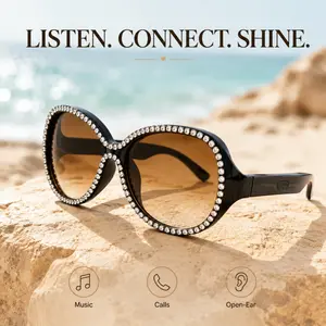 Rhinestone Smart Audio Sunglasses Open Ear HD Sound Built in Microphone Bluetooth 5.4 Touch Control Hands Free Call UV Protection Polarized Lenses Ultra Light All Day Comfort For Commute Work Travel Birthday Holiday Gift