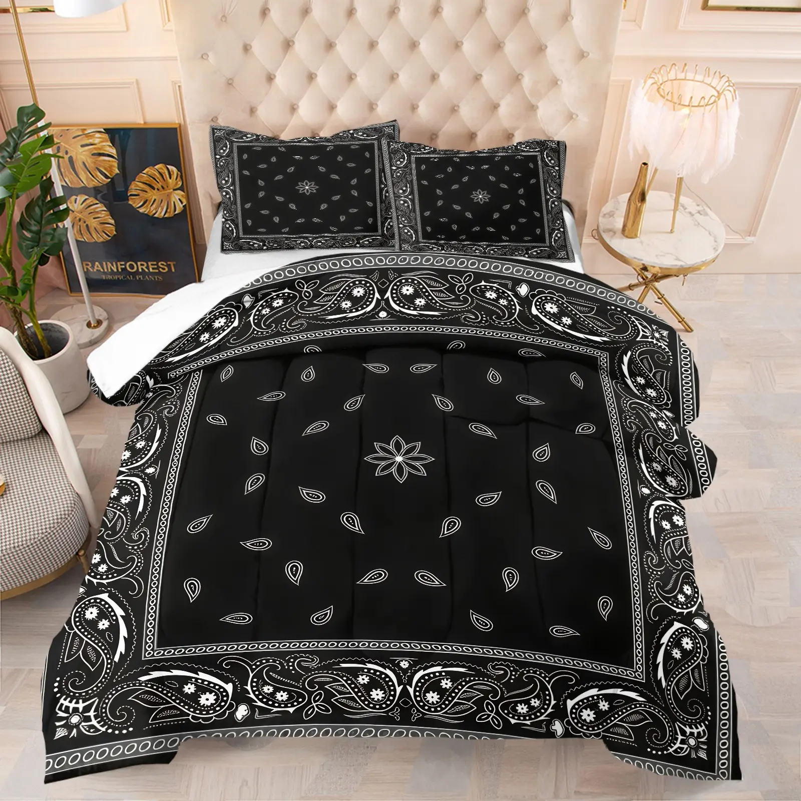 Paisley Printed Bedding Set: 2/3-Piece Black & White Western-Style Comforter Set  – Soft, Breathable, and Skin-Friendly (1 Quilt + 1 or 2 Pillowcases); Minimalist, Stylish, and Retro Street-Style Bedroom Decor (5 Patterns Available)