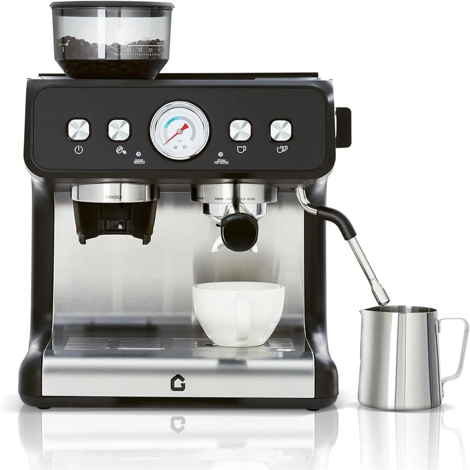 Stainless Steel Single-Shot Super-Automatic Espresso Coffee Machine with Built-in Grinder - 20 Bar, 2.8L Removable Tank, Milk Frother Steam Wand for Latte, Cappuccino, Adjustable Shot Volume, for Home Baristas, Single-Shot Super-Automatic Espresso Machine