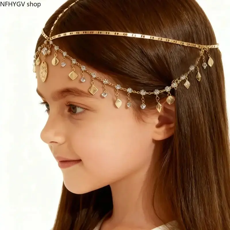 Bohemian Luxury Sparkly Wedding Hair Chain Headband, Elegant Vintage Bridal Hair Jewelry Delicate Decorative Headpiece, Trendy Fashion Hair Ornaments For Wedding Ceremonies Parties Dates And Girls Daily Styling Matching