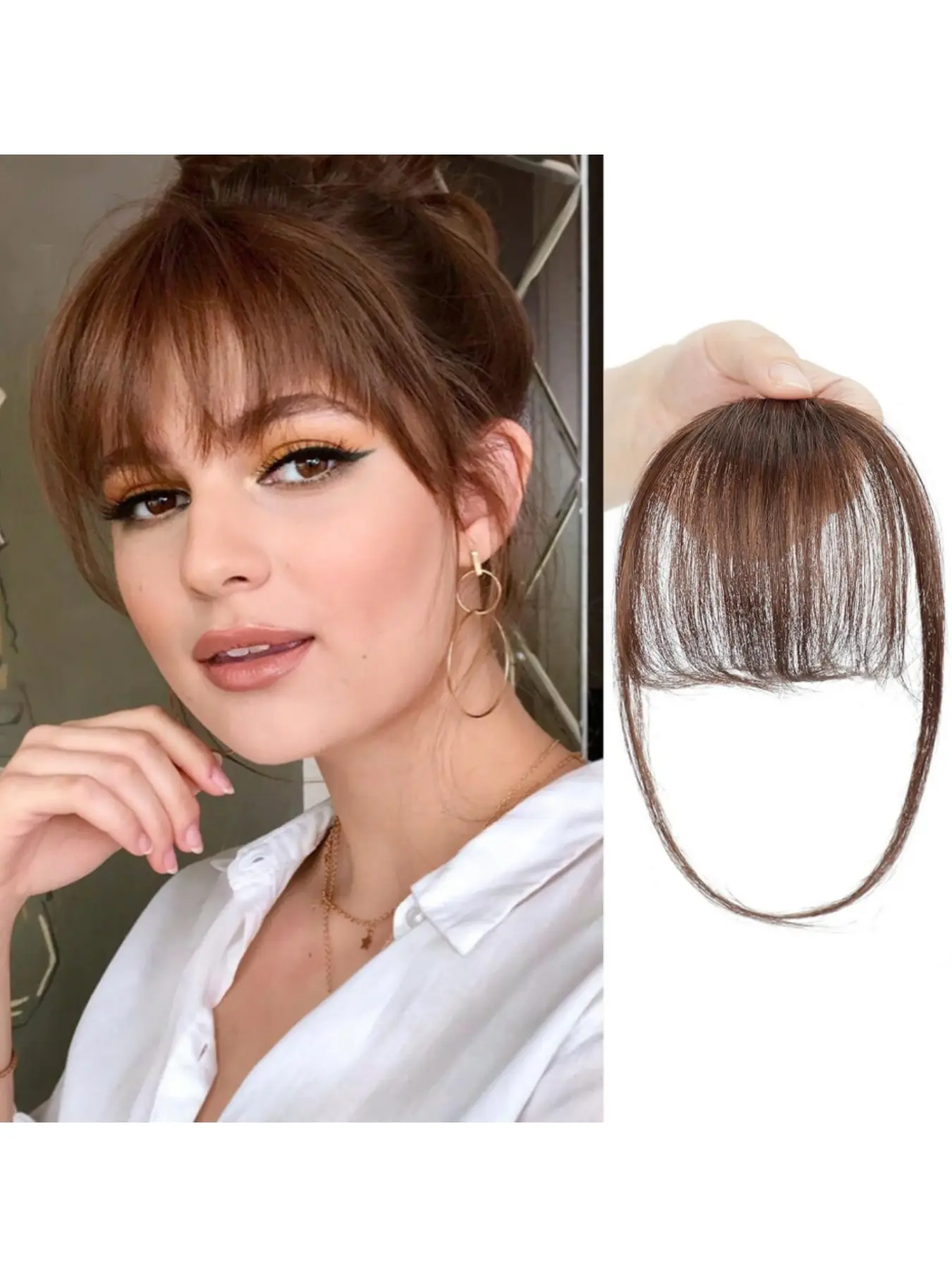 Human Hair Clip in Front Bangs Extensions with Temple for Women, Fringe with Temples Hairpieces, Curved Bangs for Daily Wear, Stylish and Convenient