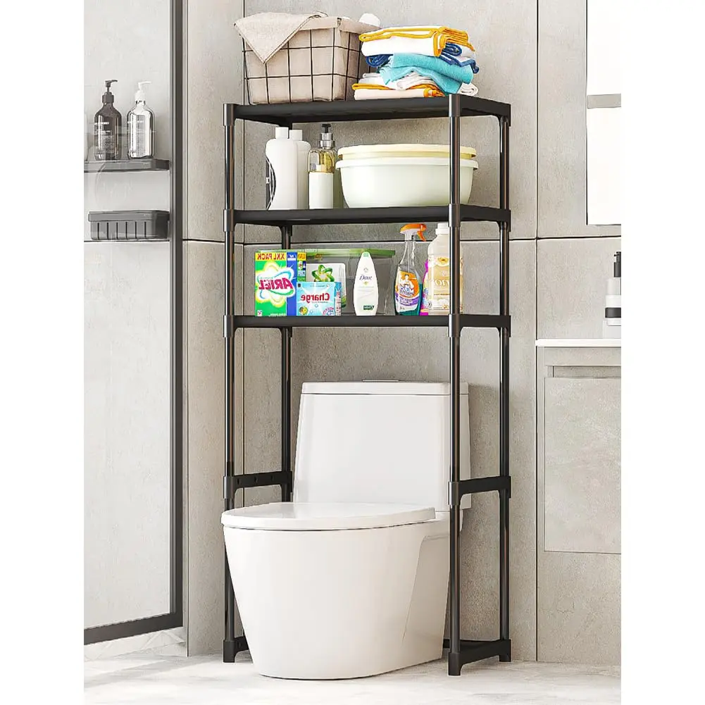 Over the Toilet Storage Rack, 2-Tier Stainless Steel Over Toilet Bathroom Organizer with Removable Towel Hooks & Paper Holder, Freestanding Storage Shelves for Bathroom, Restroom, Laundry Room