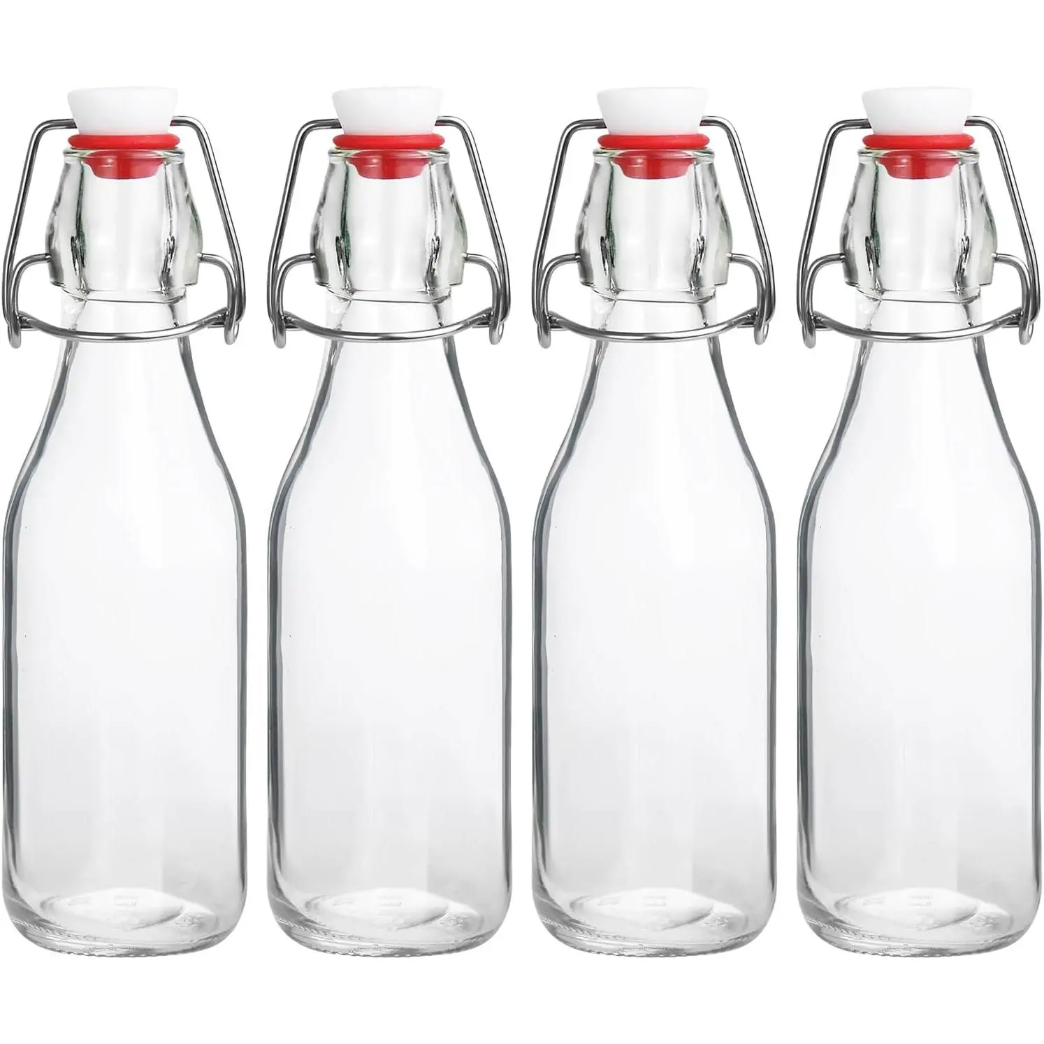8.5oz (250ml) 4-Pack Swing Top (Flip Top) Leakproof Glass Bottle Set, Airtight Grolsch Closure, Durable Food & Beverage Container, Dishwasher Safe, Foam Box Protected Homebrew Fermenting Storage Bottles, 250 Ml