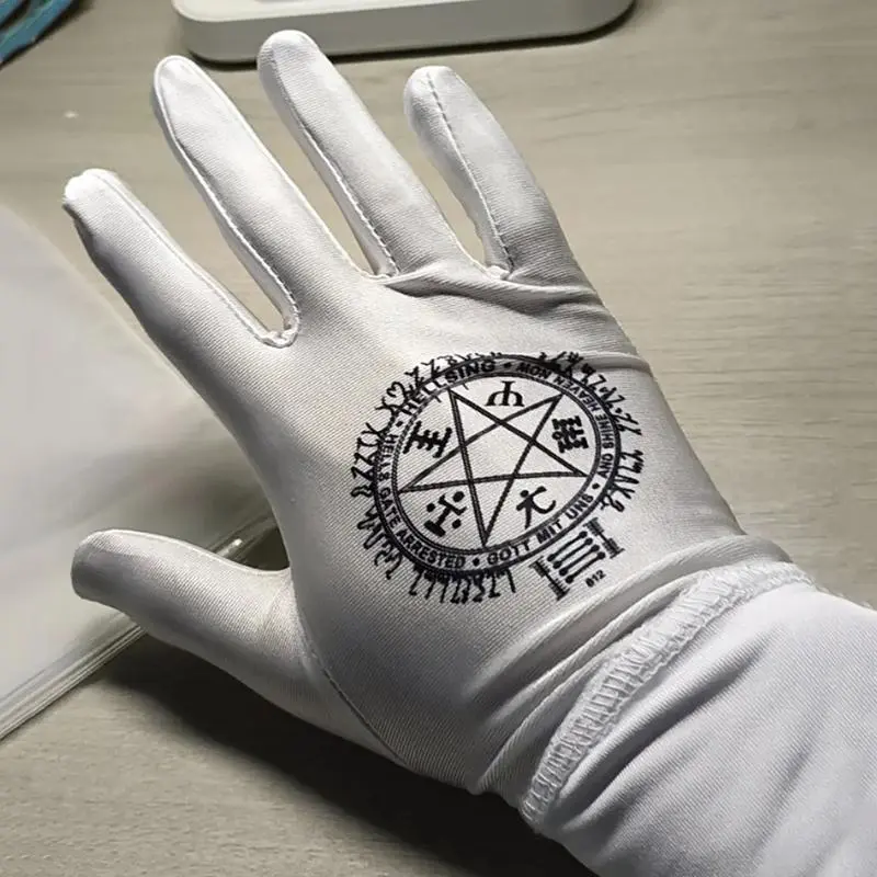Anime Hellsing Alucard Cosplay Glove Unisex Pentagram Pattern White Mittens Halloween Costume Outfit Accessories