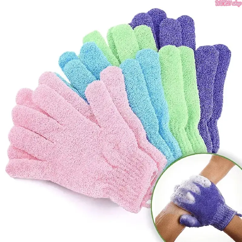 1‑10Pcs Colorful Exfoliating Bath Gloves, Double‑Sided Body Scrub Mitt, Reusable Shower Exfoliator Glove for Skin Cleansing, Home Spa, Body Massage and Body Scrub Treatments
