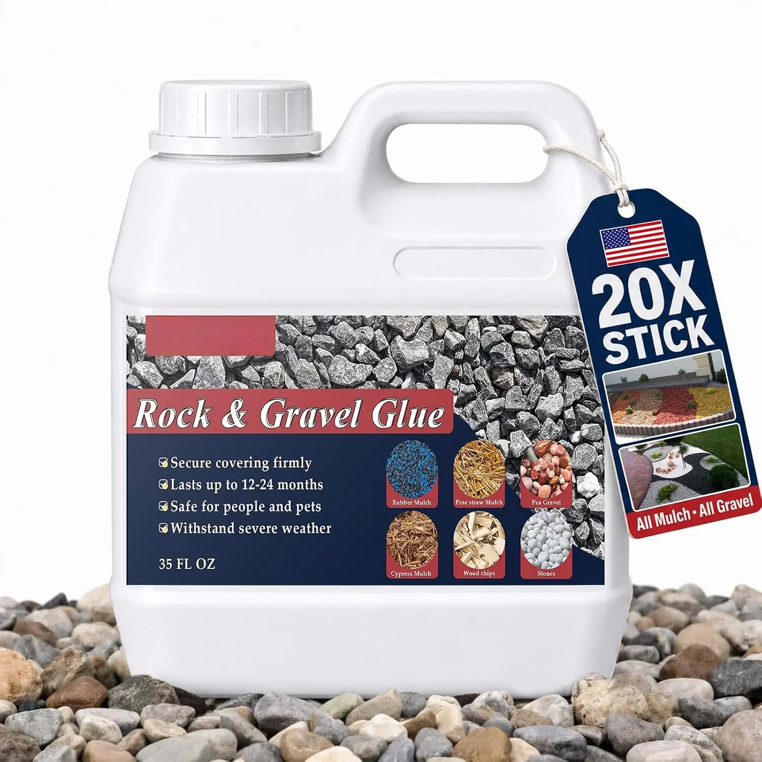 35Oz Rock and Gravel Glue for Landscaping,  Drying Lockdown Sticky Mulch Glue, Reliable and  Gravel Binder for Rocks, and Pea Gravel, Lasts up to 12-24 Months