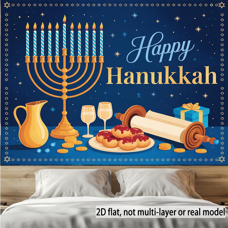 2D Flat, 2D Flat Banner, 1pc, Hanukkah Celebration with Menorah, Candles Background Decoration Background Photo Props, Room Decor, Wall Decor, Banner Decor, Home Decor, Party Background Decor, Party Decor/suppli