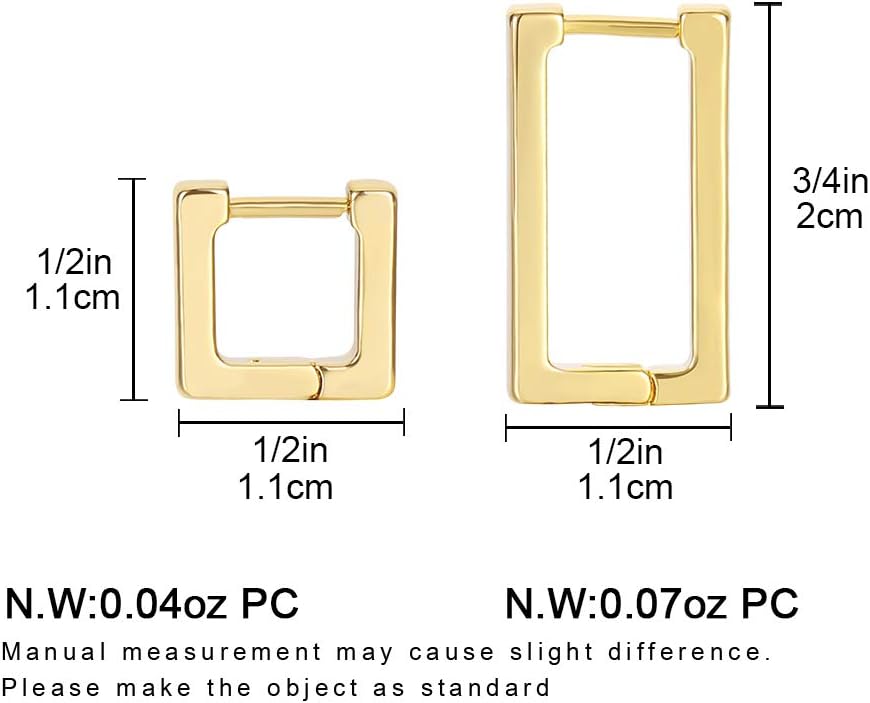 2 Pairs 14K Gold Plated Minimalist Hoop Earrings Small Dainty Geometric Square and Rectangle Huggies Hoops for Girls Women Gift, gold, silver and black
