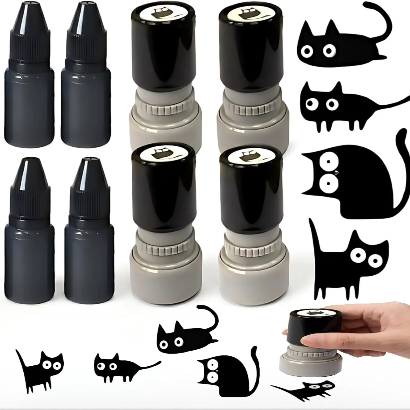Cat Pattern Stamps Set, Self-Adhesive Cat Stamps, Reusable, Four Different Designs, Ideal for Notebook Decoration, DIY Crafts, Gift Wrapping
