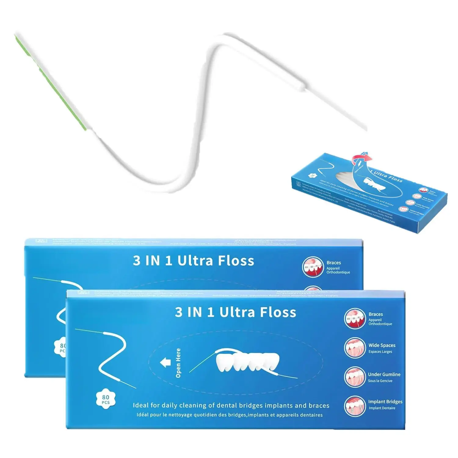 2 Pack 3-in-1 Orthodontic Floss, 160 Pre-Cut Strands with Threader & Spongy Brush, Professional Deep Cleaning Dental Floss for Teens & Adults, Ideal for Braces, Dental Bridges and Implants Oral Care