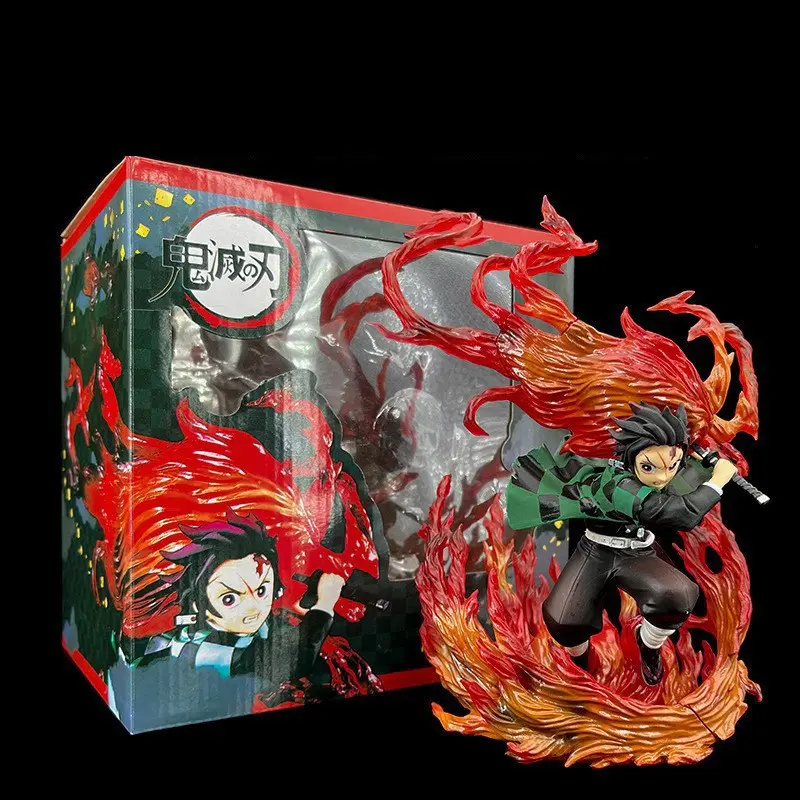 Demon Slayer Tanjiro Nezuko Figure Set, Anime Collectibles, Figurine, PVC Action Figure, Detailed Battle Pose, Transparent Flame Effect, Soft Adorable Design, High-Quality PVC Material