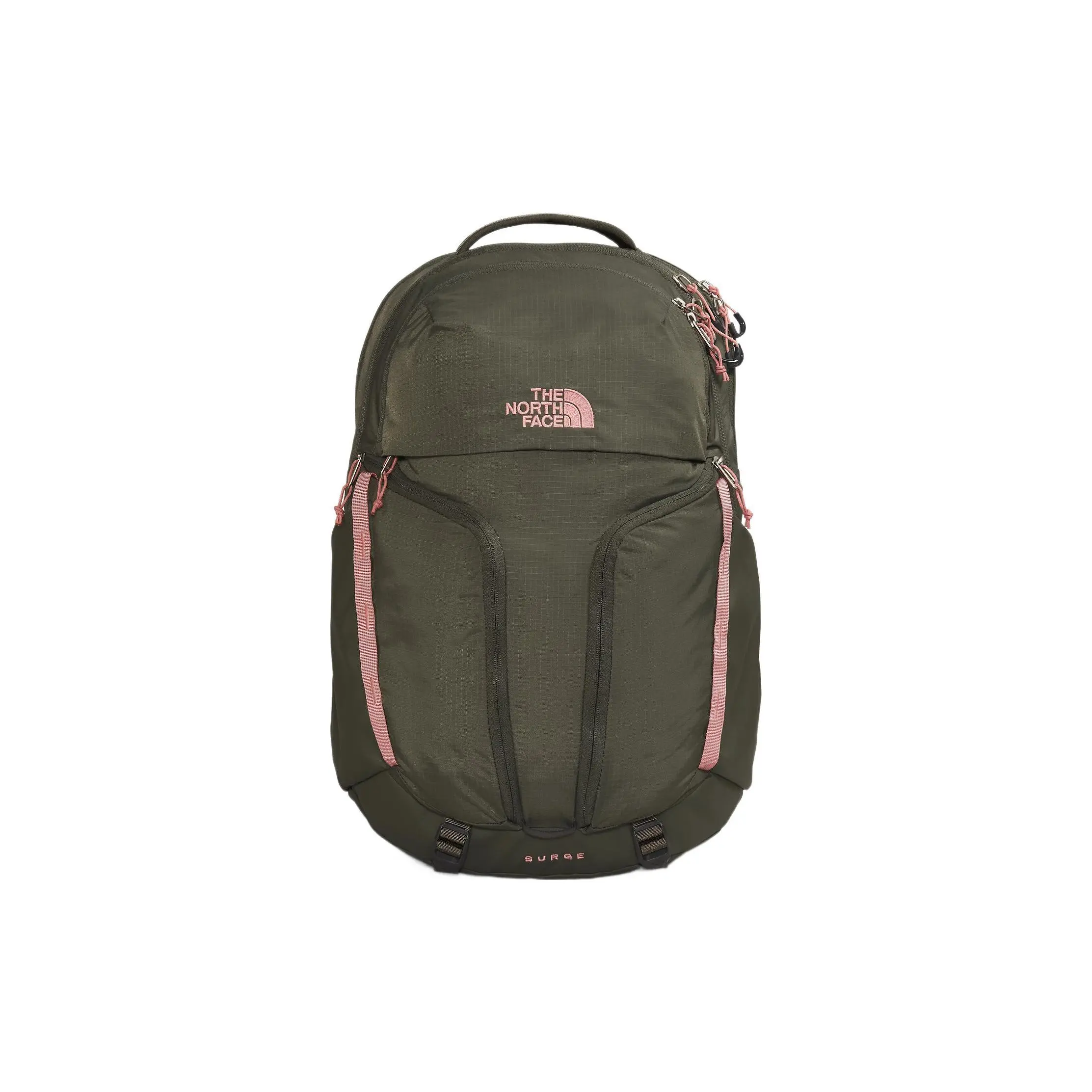 The North Face Surge 31L Backpack for Women – Logo-Emblazoned Vertical Design with Removable Waist Belt, Recycled Nylon and Polyester in Green