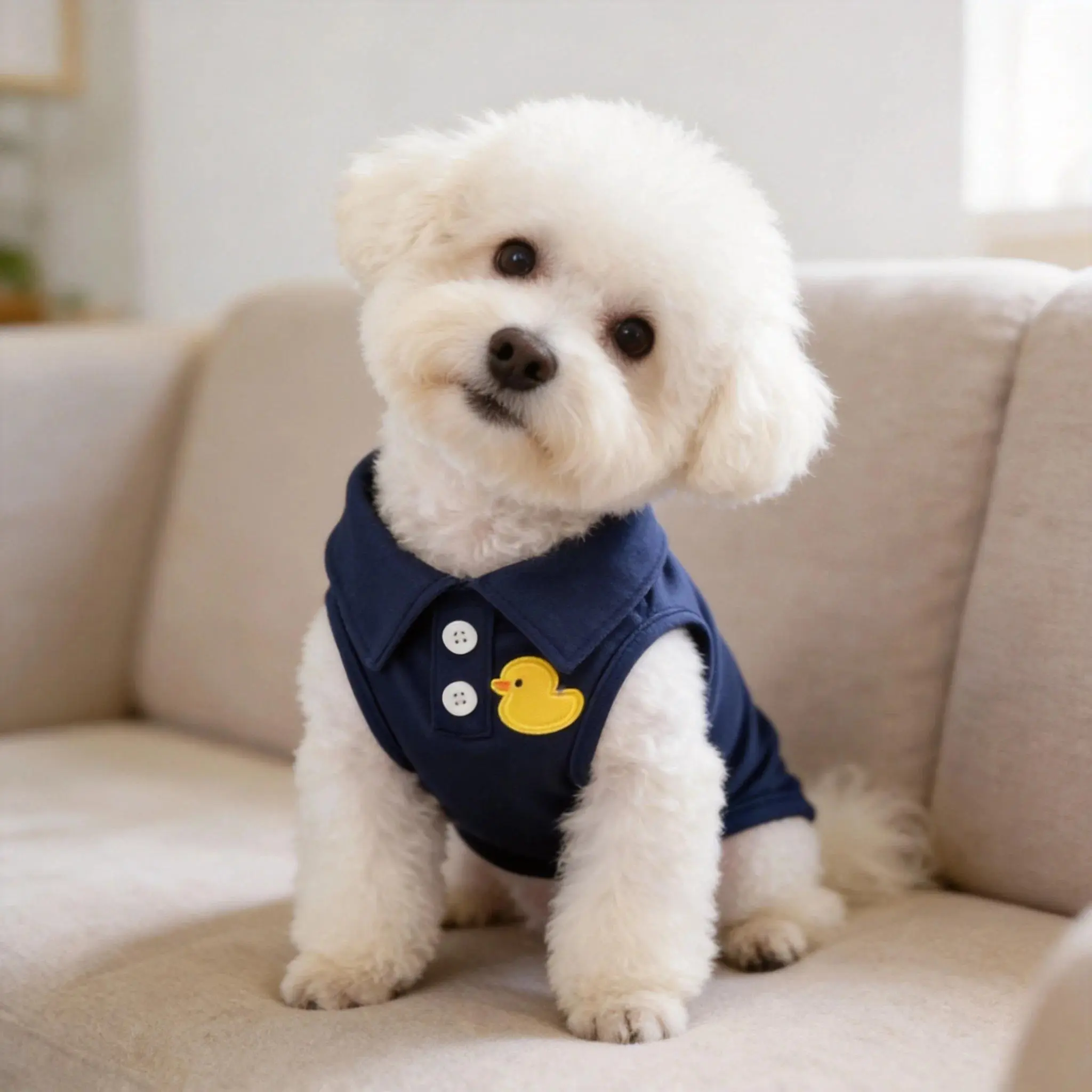 1PC Summer Dog Sleeveless Polo Tank Top Cute Yellow Duck Embroidered Breathable Thin Version Teddy Bear Pomeranian Small Dog Puppy Clothes Pet Clothes