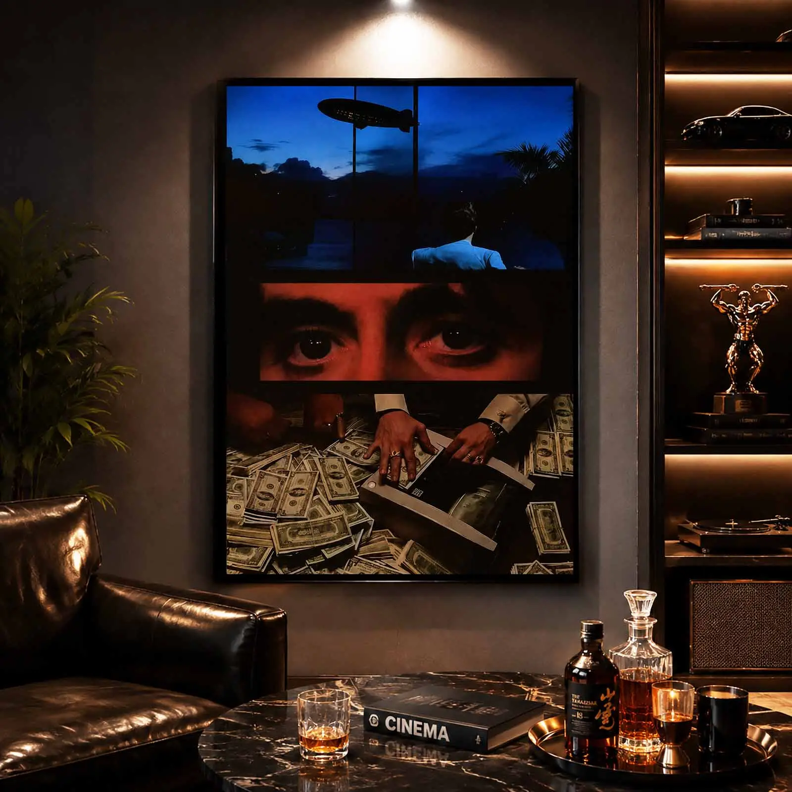 Scarface Luxury Noir Artistic Canvas Photo Poster - Cinematic Money Eyes Aesthetic, 20"x30" Framed Ready-to-Hang Print, Modern Living Room Man Cave Decor, Indoor Home Supplies, Indoors, Decor Inspo, High-Definition