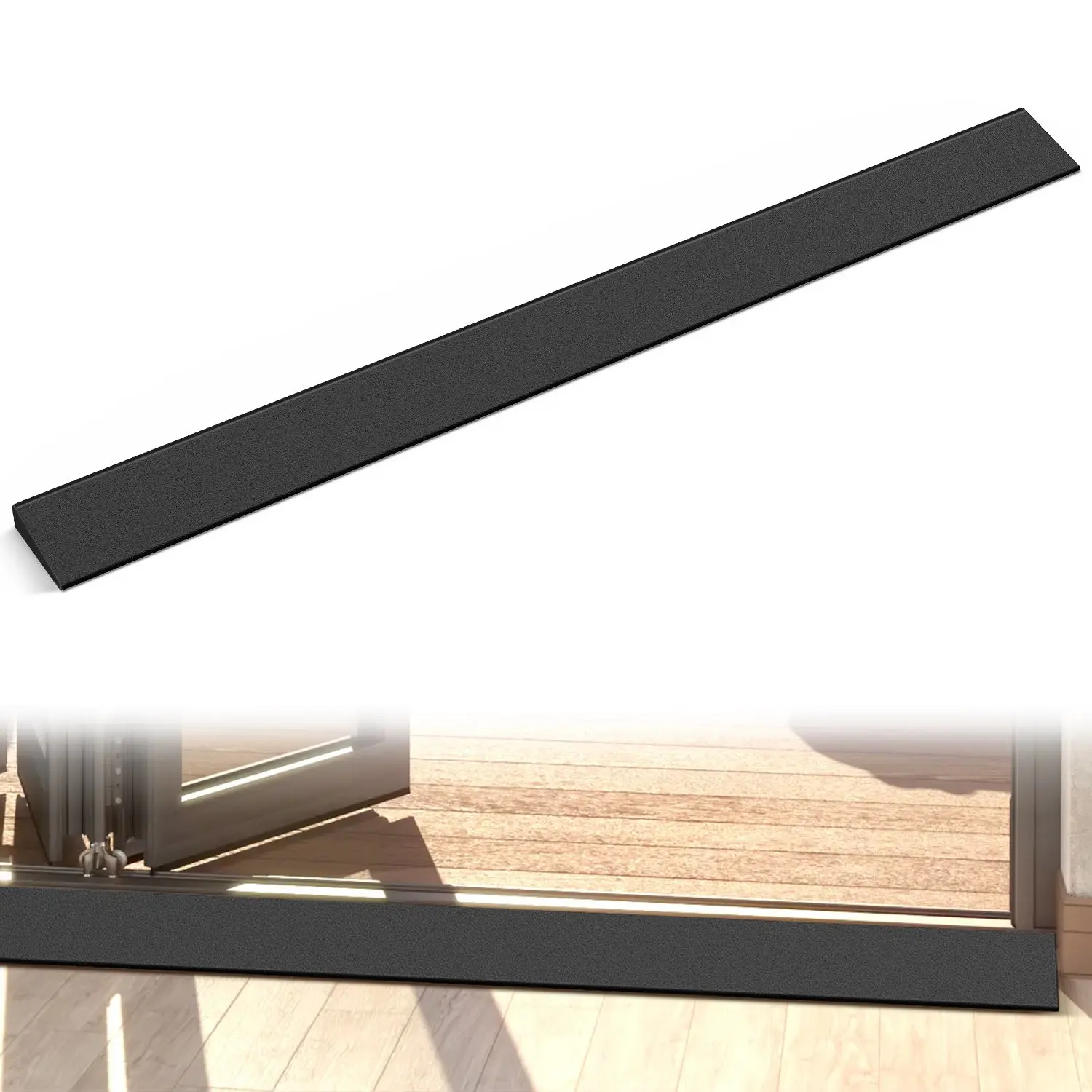 Nilight 0.8in Rise Low-Profile Cuttable Natural Rubber Threshold Ramp, 39.4in Wide Eco-Friendly Access Ramp Eliminates Tripping Hazards for Doorways, Home Steps, Bathroom