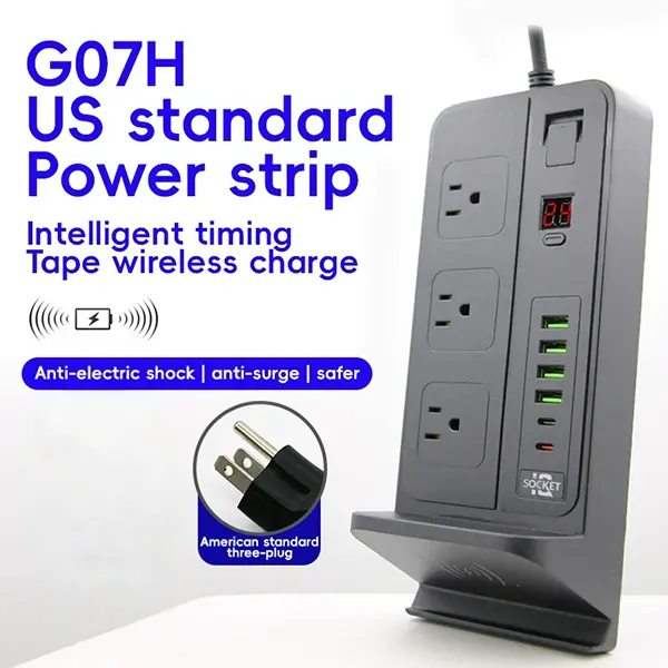 Multi-Function Surge Protector Desktop Outlet with Wireless Charging, Timing Switch, QC Fast USB Ports & 2M Extension Cord