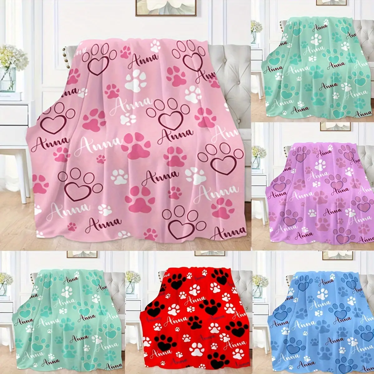 Personalized Pet Flannel Blanket with Custom Name - Soft and Comfortable Multifunctional Gift Blanket for Dog Lovers |     Animal-themed modern style |     Knitted polyester fiber suitable for all seasons |     Machine washable |     Ideal f,digital,print
