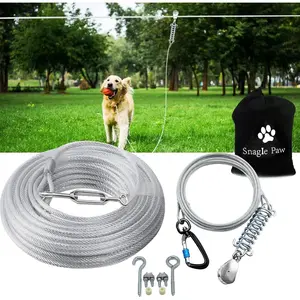 Heavy Duty Dog Tie Out Runner Trolley System for Yard, 50ft Dog Run Cable Lead with 10ft Pulley Runner Line, Fits Small Medium Large Dogs Up to 250lbs, Suitable for Outdoor Yard Camping Use