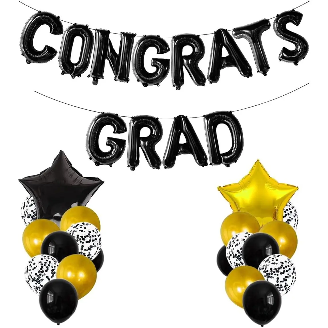 Black Congrats Grad Balloon Banner - 2026 Congratulations Balloons Black   Foil Balloons for Latex Balloons  Confetti Balloon for Graduation Party Decorations