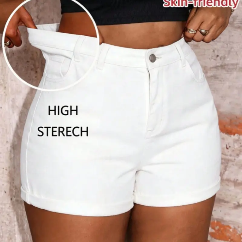 Women's Solid Color High-Waist Slim Elastic Shorts, Casual Comfy High-Stretch Skinny Shorts for Summer, Ladies Bottoms for Wear