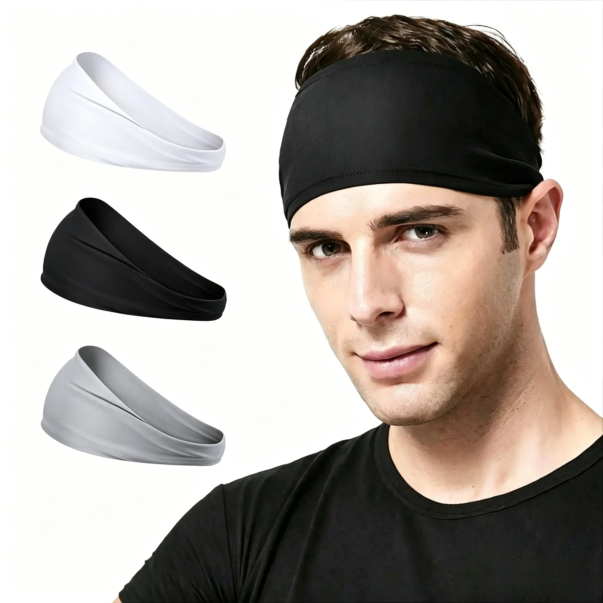 Unisex Solid Color Athletic Headbands 3-Pack for Adults - Helmet-Friendly, Sweat-Wicking, Breathable, Anti-Odour Polyester Resin Cloth Running Headband, Snug Fit, Keeps You Comfortable for Running, Biking, All Seasons