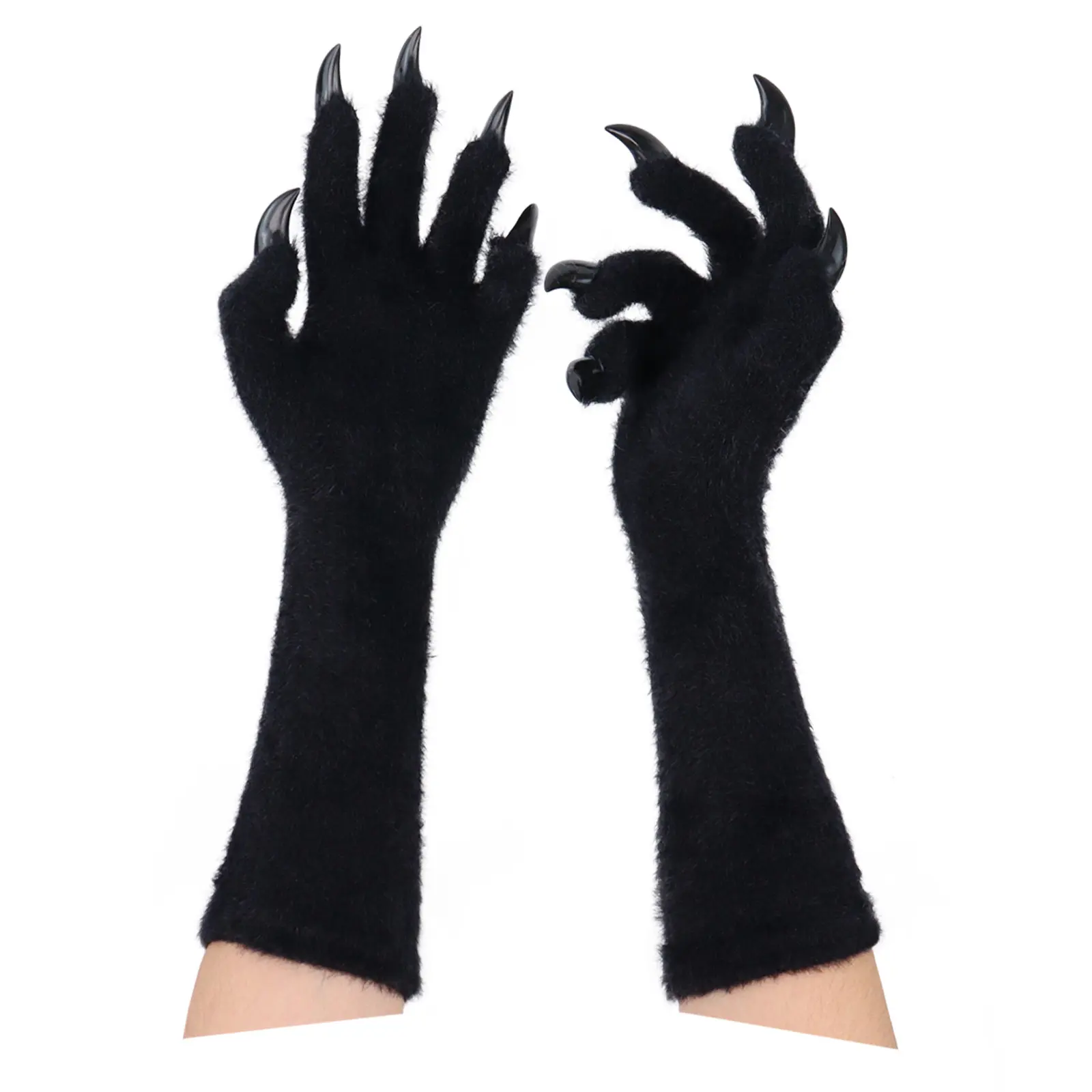 Plush Gloves with Long Furry Claws - Realistic Monster Beast Nails Cosplay Props, Gothic Witch Werewolf Ghost Party Wear Accessories, MDF+Steel Indoor Recreation Costume Arm Prop