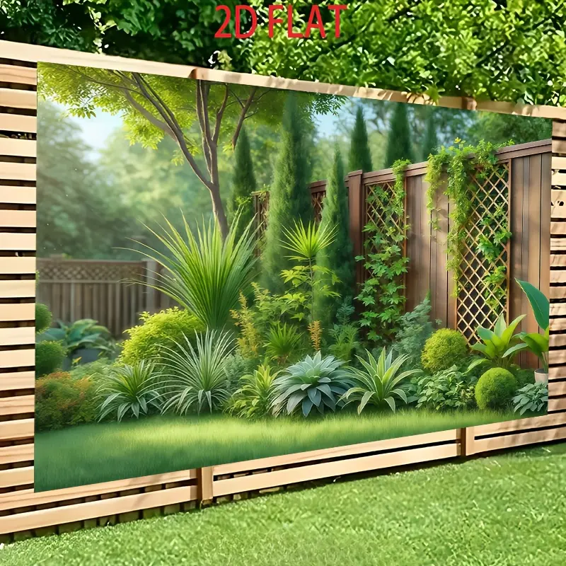 Garden Vine Fence 2D Flat Banner, Decorative Banner, Single-Sided Polyester Fabric with Metal Grommets for Easy Hanging, Greenery Floral Wall Backdrop for Garden Parties, Photo Booths, Patio & Indoor/Outdoor Decor
