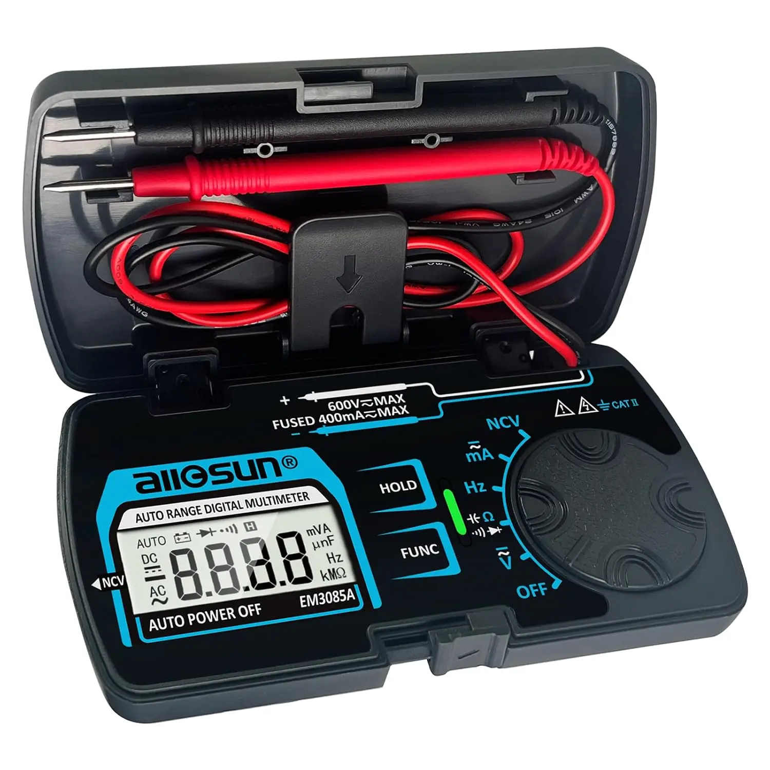 ALLOSUN EM3081 Pocket Digital Multimeter - DMM Electrical Measuring Tool for Testing Amps, Ohms, Diodes and Continuity, Model 1