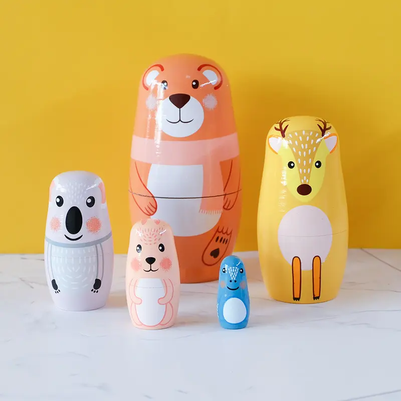 Five layer Russian nesting doll |   Creative animal bear series |   Fun wooden painted crafts |   Christmas holiday gifts |   Creative home ornaments and decorations