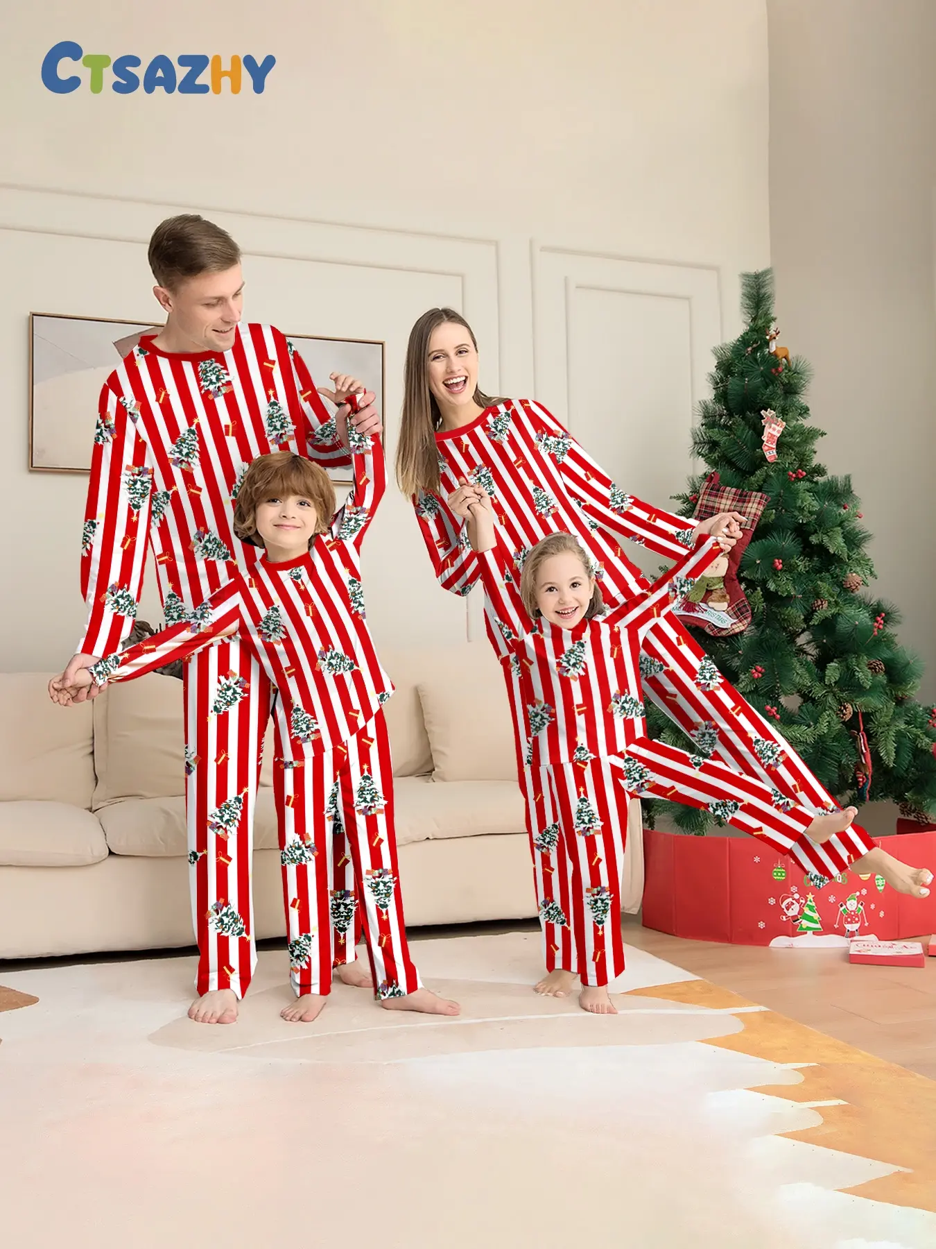 Christmas EIk Famly Matching Pajamas Set 4 Pcs Long Sleve Rd Xmas Printed Sofit Warm Loungeweas Holiday Family Sleepwear for Men Women Kids Chistmas Gif Outft