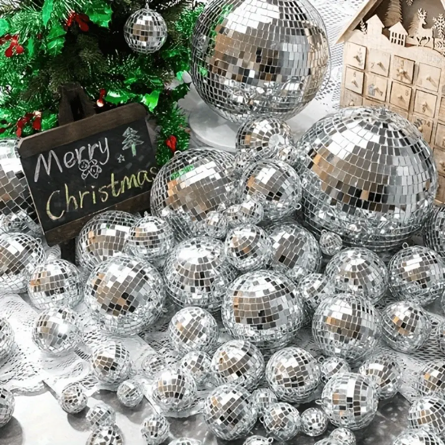 35Pcs Mixed Sizes Mirror Disco Ball Ornament Set, Retro Disco Style, Light Reflective Hanging Spheres for Wedding Christmas Bar Bedroom Party Decor & Shooting Props, Festival Decorations