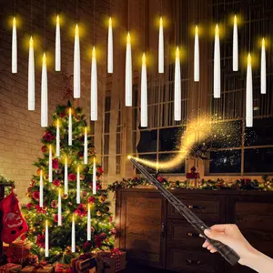 Christmas Decorations, Floating Flameless Candles with Remote Magic Wand, 12 count Tapered LED  Operated  Candles with Flickering Warm Lights for Indoor and Outdoor Christmas/Party Decor