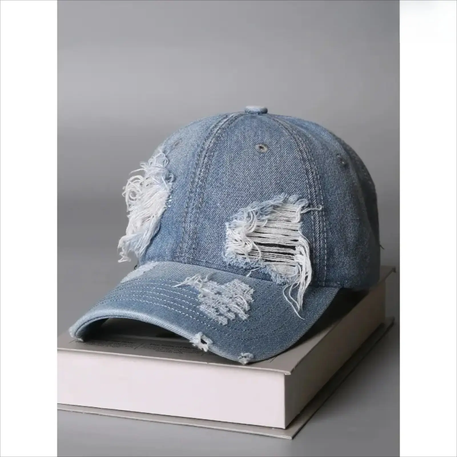 Vintage Washed Denim Baseball Cap, Distressed Ripped Adjustable Snapback Hat, Unisex Casual Streetwear Accessory for Men & Women, Retro Outdoor Fashion Cap for Daily Wear, Travel & Styling