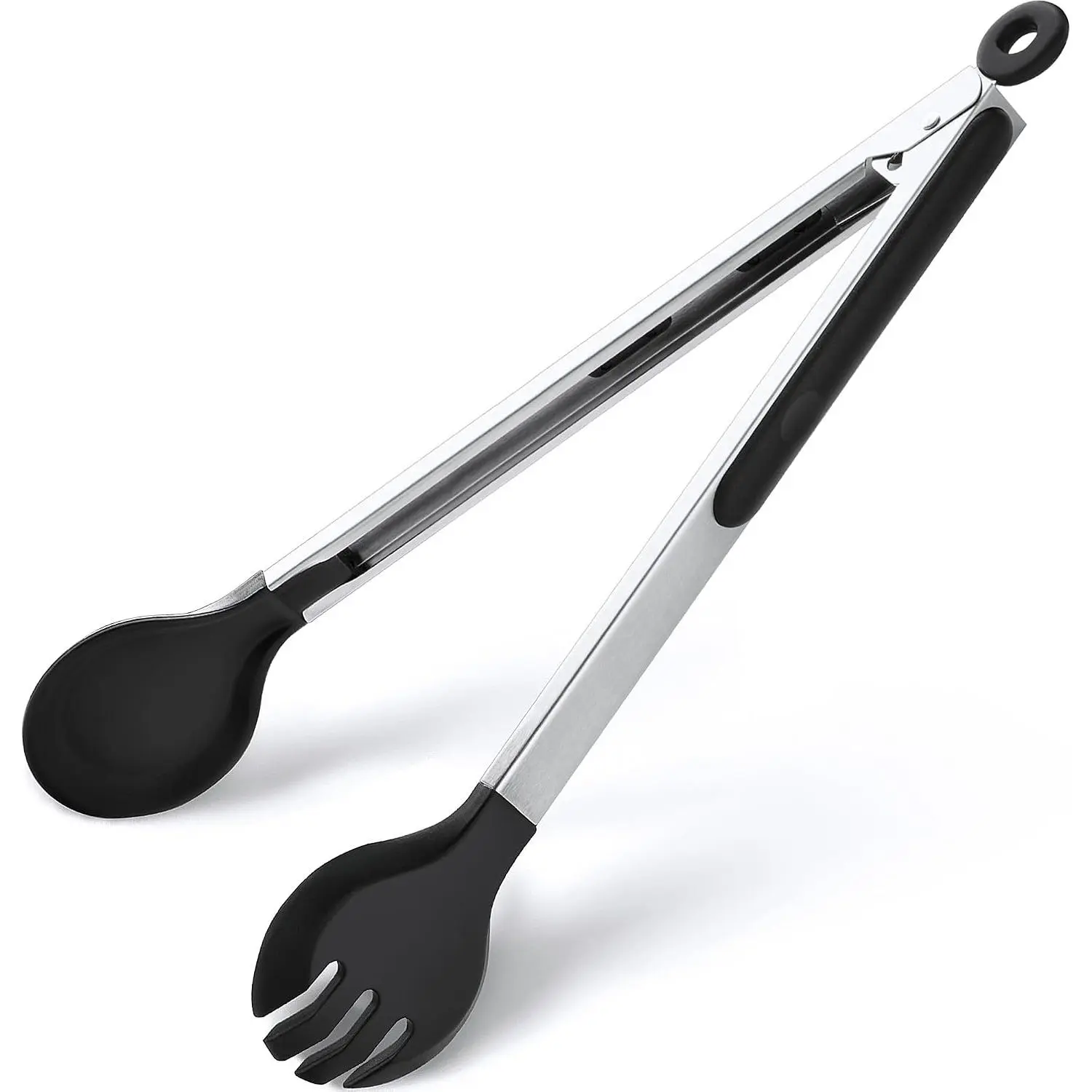 12 Inch Kitchen Tongs for Cooking,600ºF Heat Resistant 2-in-1 Cooking Tongs | Pasta Tongs with  Tip & Measure Spoon Spaghetti Tong for Serving , Spaghetti/Pasta, BBQ, Salad (12"-Round )