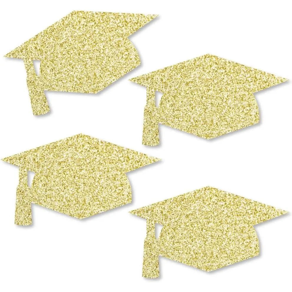 Glitter Grad Cap - No-Mess Real  Glitter Cut-Outs - Graduation Party Confetti - Set  24