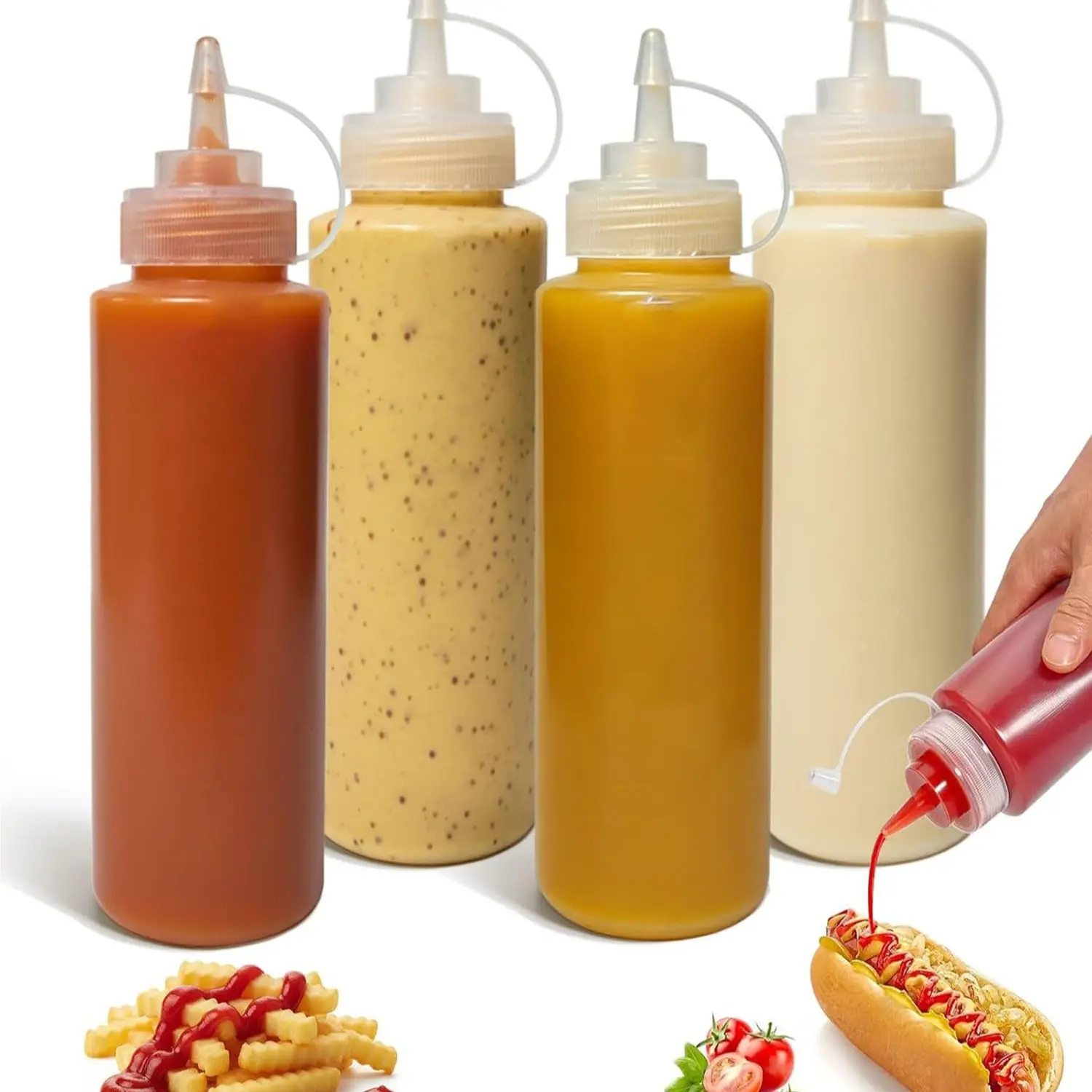 4-pack 22oz Seasoning Squeeze Bottles, Syrup Dispensers, Butter Dispensers, Leak-Proof, Suitable for Sauces and Condiments, Ideal for Storing Oils and Syrups, Kitchen Utensils, Halloween Party Supplies.