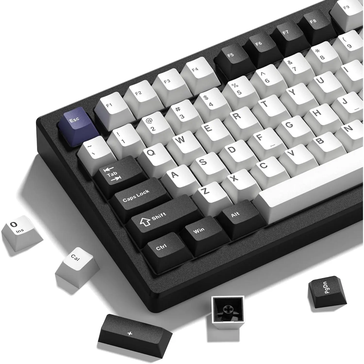 Double Shot PBT Keycaps Set 138 , Cherry Profile Custom Keycaps 60 65 75 100 Percent for 61/64/68/84/87/100/104/108 Retro Gaming Mechanical Keyboard (Black White2)