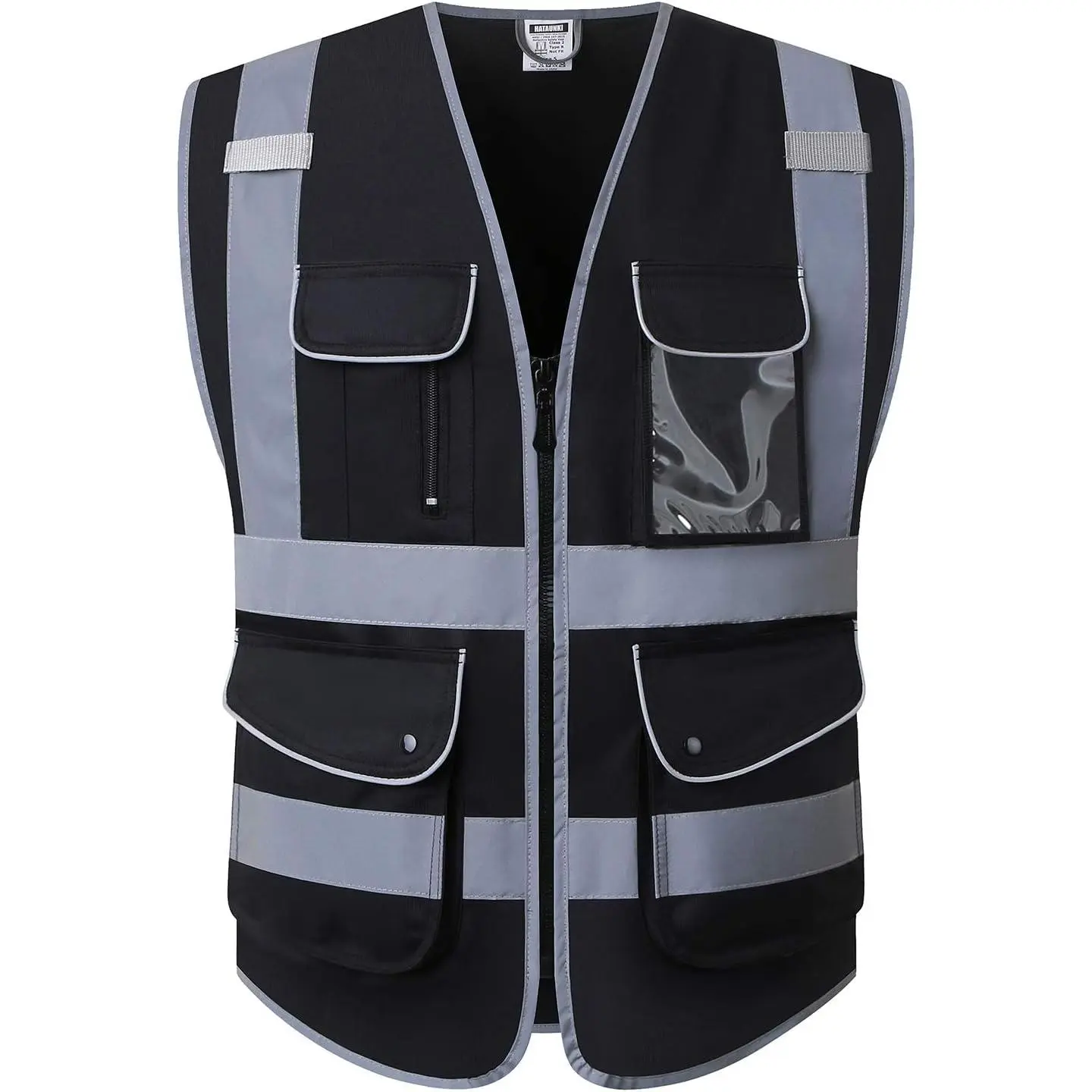 Reflective Safety Vest for Men Women Mesh High Visibility Vest with 9 Pockets and Front Zipper Class 2 Work Vest Meets ANSI/ISEA Standards(Black-03, Medium)