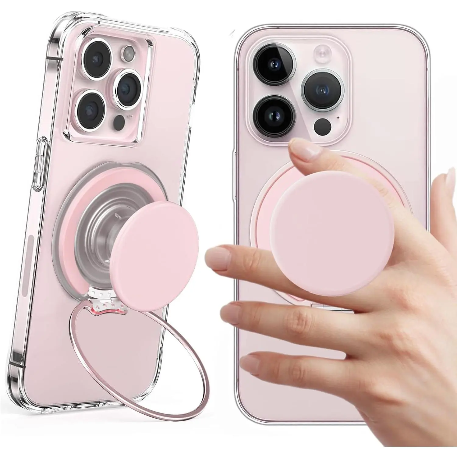 for MagSafe Phone Grip,  Phone Grips [Comfortable Grip], Expandable Collapsible Phone Grip Stand Holder with Adjustable Kickstand, for  17 16 15 14 13 12 Series,Transparent