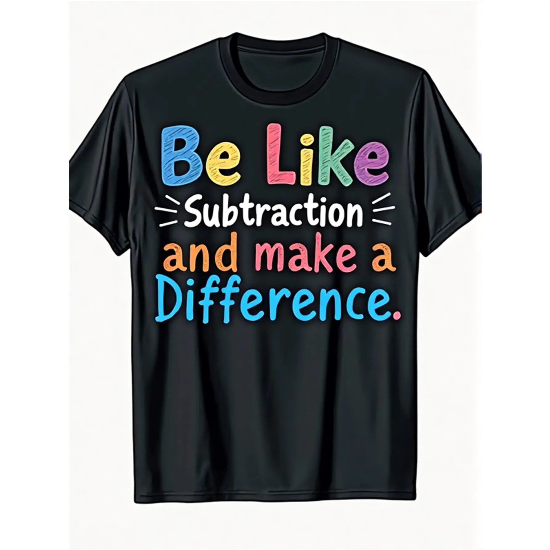 Funny Math Teacher T-Shirt - Be Like Subtraction & Make a Difference Saying - Black with Colorful Math Equations - Soft Relaxed Fit Unisex Tee - Gift for Teachers, Math Lovers - Casual Casual Attire - Funny Math Joke Apparel - & Machine