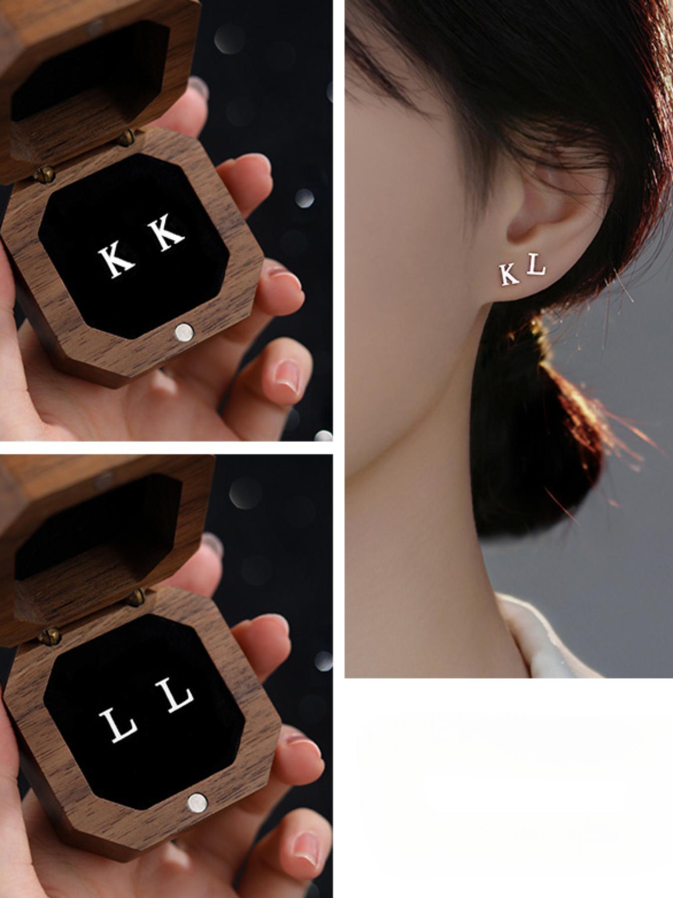 S925 Sterling Silver 26 Letter Design Earrings, Studs Earrings, Fashionable Jewelry for Women & Girls, Trendy All-match & Exquisite Jewelry for Birthday Gift