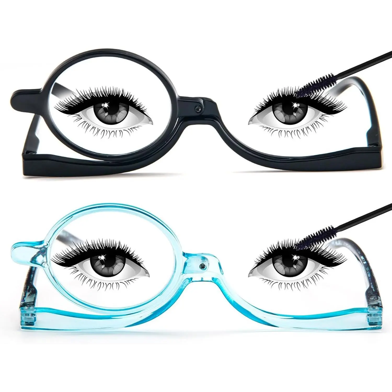 Cat Eye Makeup Reading Glasses for Women, 2 Pack Flip-Down Magnifying Eyeglasses, Tortoiseshell and Black Cosmetic Readers