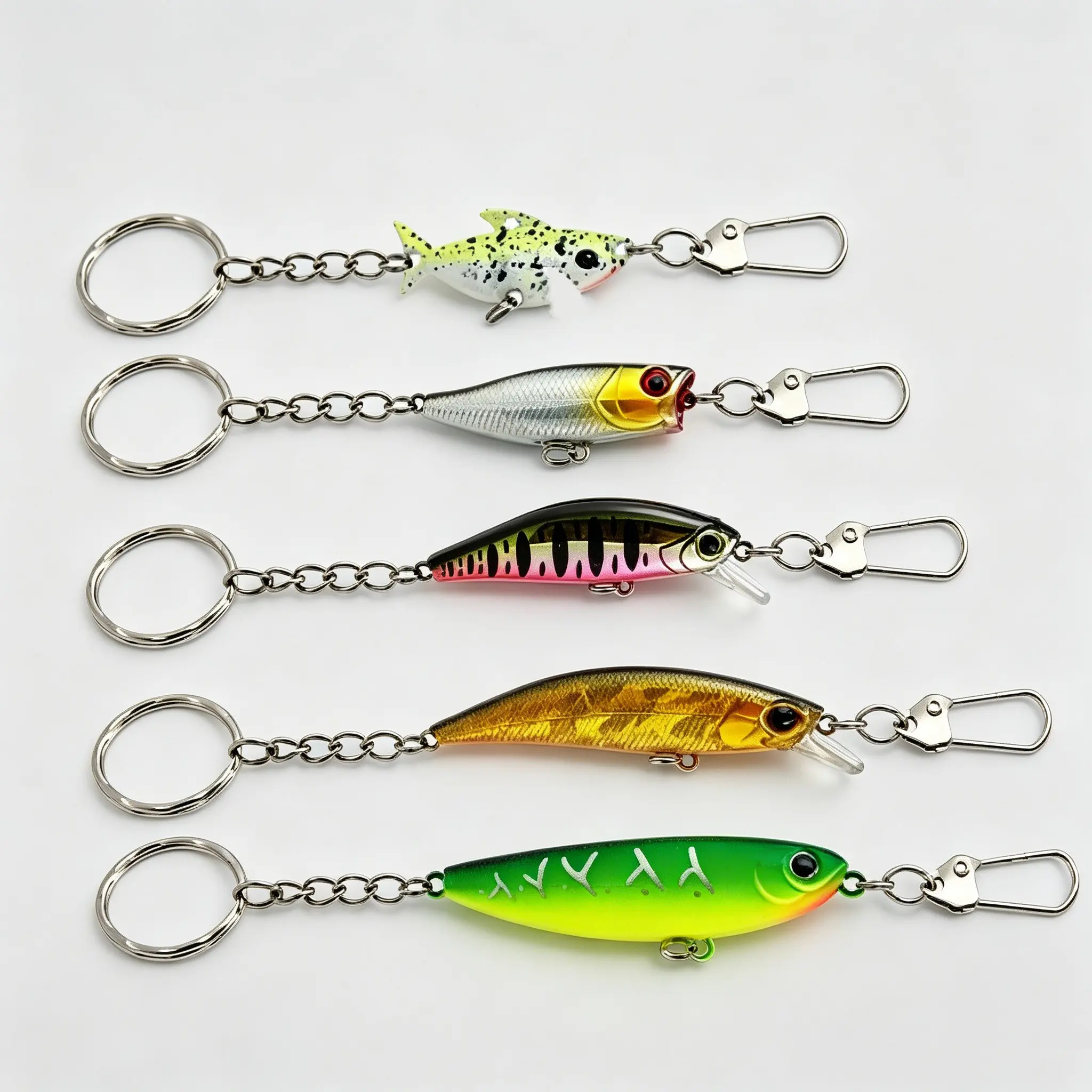 5 Pack Fishing Lure Keychains Set - Cute Mini Artificial Bait Keyrings with Metal Clips, Fun Novelty Gifts for Fishermen, Dad & Anglers, Durable Fish-Shaped Charms for Backpack, Purse & Keys, Outdoor Sport Fishing Gear Accessories